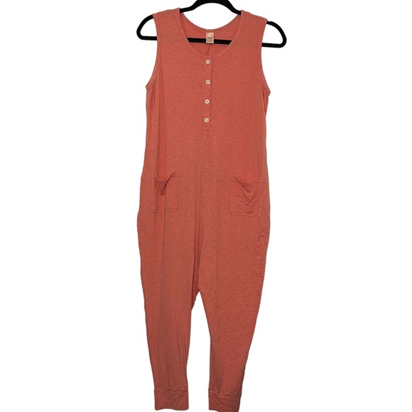 Smash + Tess Pants - Smash & Tess Pink quarter button down sleeveless coral pink jumpsuit size M
